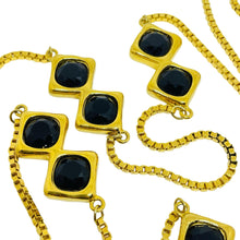 Load image into Gallery viewer, Vintage gold tone black glass long designer chain necklace
