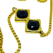 Load image into Gallery viewer, Vintage gold tone black glass long designer chain necklace

