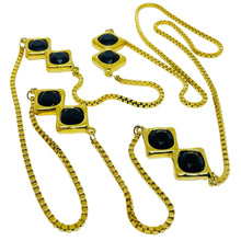 Load image into Gallery viewer, Vintage gold tone black glass long designer chain necklace

