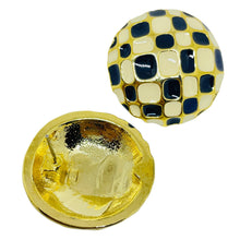 Load image into Gallery viewer, Vintage gold tone black white enamel designer 80's post earrings
