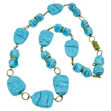 Load image into Gallery viewer, Vintage gold tone blue art glass designer necklace
