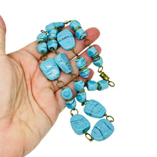 Load image into Gallery viewer, Vintage gold tone blue art glass designer necklace

