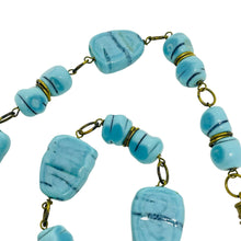 Load image into Gallery viewer, Vintage gold tone blue art glass designer necklace
