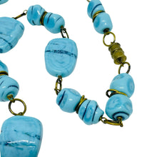 Load image into Gallery viewer, Vintage gold tone blue art glass designer necklace
