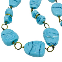 Load image into Gallery viewer, Vintage gold tone blue art glass designer necklace
