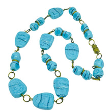 Load image into Gallery viewer, Vintage gold tone blue art glass designer necklace
