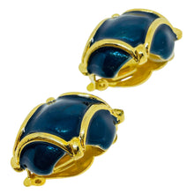 Load image into Gallery viewer, Vintage gold tone blue enamel designer 80's clip on earrings
