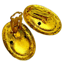 Load image into Gallery viewer, Vintage gold tone blue enamel flower designer clip on earrings
