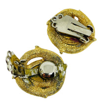 Load image into Gallery viewer, Vintage gold tone blue green watermelon glass designer clip earrings
