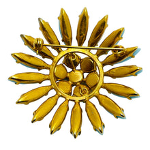 Load image into Gallery viewer, Vintage gold tone blue navette flower designer brooch
