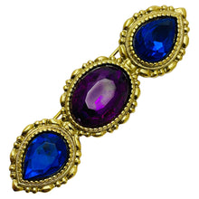 Load image into Gallery viewer, Vintage gold tone blue purple glass designer brooch

