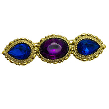 Load image into Gallery viewer, Vintage gold tone blue purple glass designer brooch

