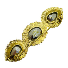 Load image into Gallery viewer, Vintage gold tone blue purple glass designer brooch
