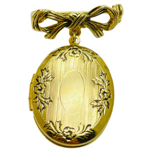 Load image into Gallery viewer, Vintage gold tone bow dangle locket designer brooch
