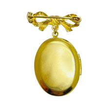 Load image into Gallery viewer, Vintage gold tone bow dangle locket designer brooch
