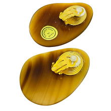 Load image into Gallery viewer, Vintage gold tone brown modernist designer clip on earrings
