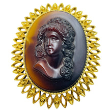 Load image into Gallery viewer, Vintage gold tone cameo designer brooch
