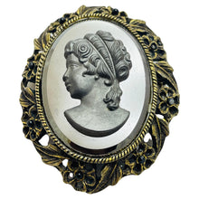 Load image into Gallery viewer, Vintage gold tone cameo designer brooch pendant

