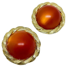 Load image into Gallery viewer, Vintage gold tone carnelian glass designer clip on earrings
