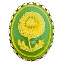 Load image into Gallery viewer, Vintage gold tone carved celluloid flower cameo brooch
