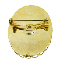 Load image into Gallery viewer, Vintage gold tone carved celluloid flower cameo brooch
