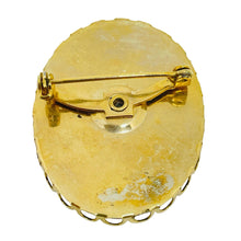 Load image into Gallery viewer, Vintage gold tone carved celluloid flower cameo brooch
