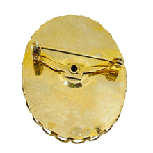 Load image into Gallery viewer, Vintage gold tone carved celluloid flower cameo brooch
