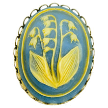 Load image into Gallery viewer, Vintage gold tone carved celluloid flower cameo brooch
