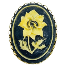Load image into Gallery viewer, Vintage gold tone carved celluloid flower cameo brooch
