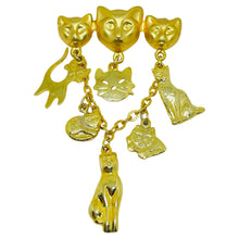 Load image into Gallery viewer, Vintage gold tone cat lover dangle designer brooch
