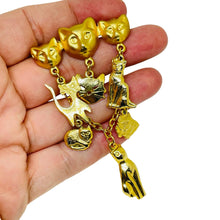 Load image into Gallery viewer, Vintage gold tone cat lover dangle designer brooch

