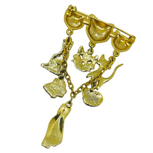 Load image into Gallery viewer, Vintage gold tone cat lover dangle designer brooch
