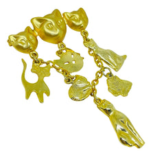 Load image into Gallery viewer, Vintage gold tone cat lover dangle designer brooch
