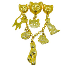 Load image into Gallery viewer, Vintage gold tone cat lover dangle designer brooch
