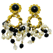 Load image into Gallery viewer, Vintage gold tone chandelier dangle beads designer clip on earrings
