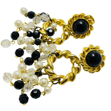 Load image into Gallery viewer, Vintage gold tone chandelier dangle beads designer clip on earrings

