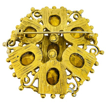 Load image into Gallery viewer, Vintage gold tone citrine glass brooch earrings designer set

