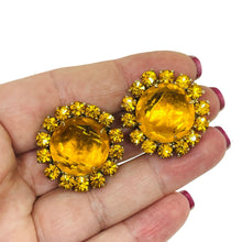 Load image into Gallery viewer, Vintage gold tone citrine glass designer clip on earrings

