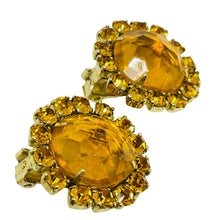 Load image into Gallery viewer, Vintage gold tone citrine glass designer clip on earrings
