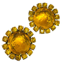 Load image into Gallery viewer, Vintage gold tone citrine glass designer clip on earrings
