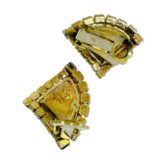 Load image into Gallery viewer, Vintage gold tone citrine green black glass rhinestones designer clip earrings
