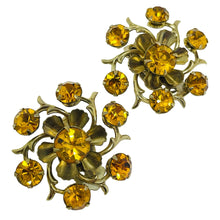 Load image into Gallery viewer, Vintage gold tone citrine rhinestones flower designer clip on earrings
