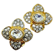 Load image into Gallery viewer, Vintage gold tone clear glass flower designer clip on earrings
