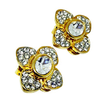 Load image into Gallery viewer, Vintage gold tone clear glass flower designer clip on earrings
