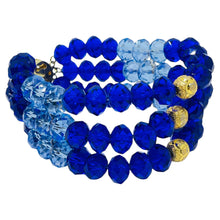 Load image into Gallery viewer, Vintage gold tone cobalt blue crystal beaded designer multi strand bracelet
