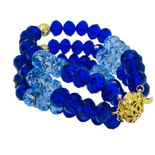 Load image into Gallery viewer, Vintage gold tone cobalt blue crystal beaded designer multi strand bracelet
