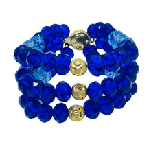 Load image into Gallery viewer, Vintage gold tone cobalt blue crystal beaded designer multi strand bracelet

