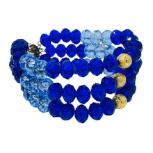 Load image into Gallery viewer, Vintage gold tone cobalt blue crystal beaded designer multi strand bracelet
