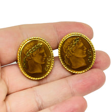 Load image into Gallery viewer, Vintage gold tone copper enamel Greek style massive designer cufflinks
