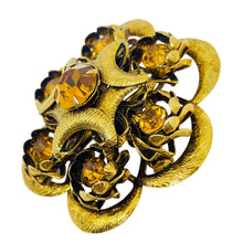 Load image into Gallery viewer, Vintage gold tone cotrine glass large flower designer brooch
